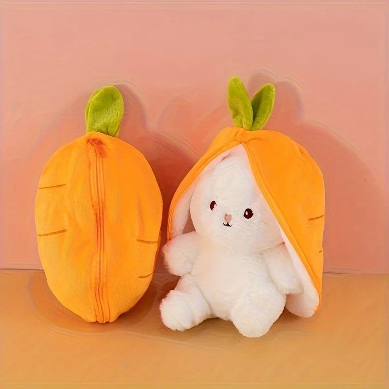 Y&D Soft Strawberry Rabbit Plush Toy – Stuffed Animal with Cute Carrot Design, Zipper-Free Cotton Cloth Puppet for Kids, Ideal Gift - Image 4