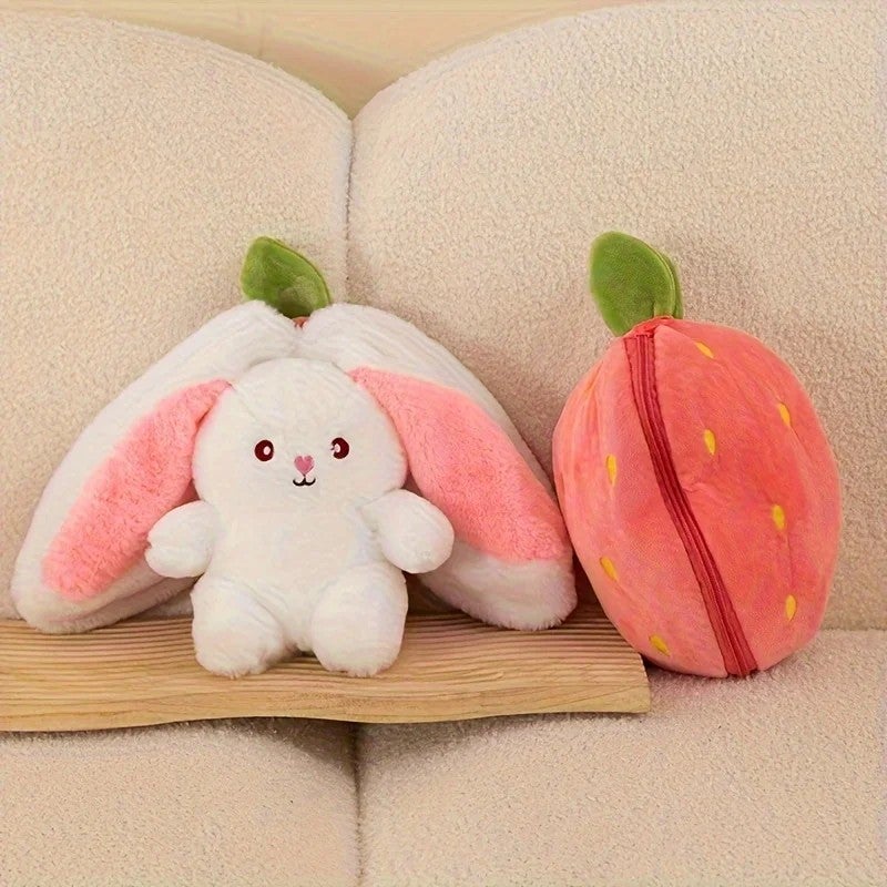 Y&D Soft Strawberry Rabbit Plush Toy – Stuffed Animal with Cute Carrot Design, Zipper-Free Cotton Cloth Puppet for Kids, Ideal Gift - Image 3