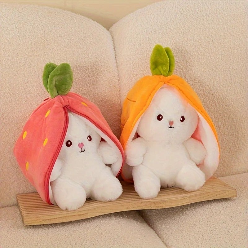 Y&D Soft Strawberry Rabbit Plush Toy – Stuffed Animal with Cute Carrot Design, Zipper-Free Cotton Cloth Puppet for Kids, Ideal Gift - Image 2