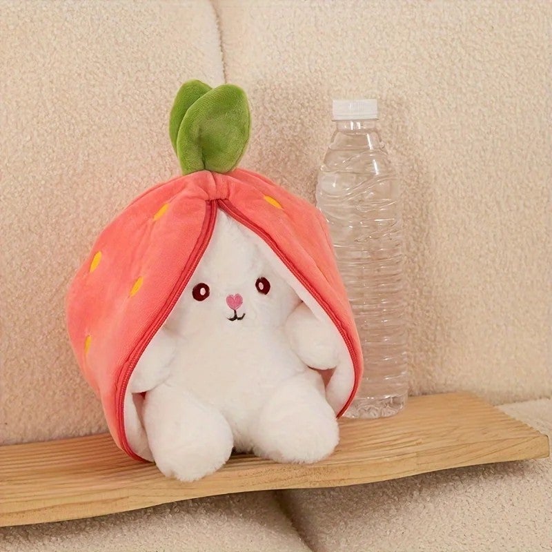 Y&D Soft Strawberry Rabbit Plush Toy – Stuffed Animal with Cute Carrot Design, Zipper-Free Cotton Cloth Puppet for Kids, Ideal Gift - Image 5