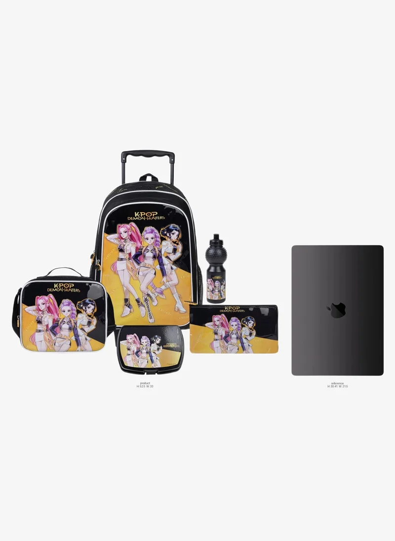 Netflix Netflix K-Pop Demon Hunters 5-in-1 Kids Trolley School Set 18" | Rolling Backpack, Lunch Bag, Lunch Box, Water Bottle & Pencil Case | Water Resistant | Girls School Bag