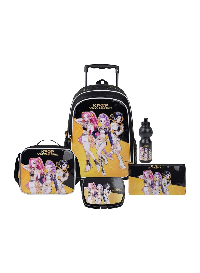 Netflix Netflix K-Pop Demon Hunters 5-in-1 Kids Trolley School Set 18" | Rolling Backpack, Lunch Bag, Lunch Box, Water Bottle & Pencil Case | Water Resistant | Girls School Bag