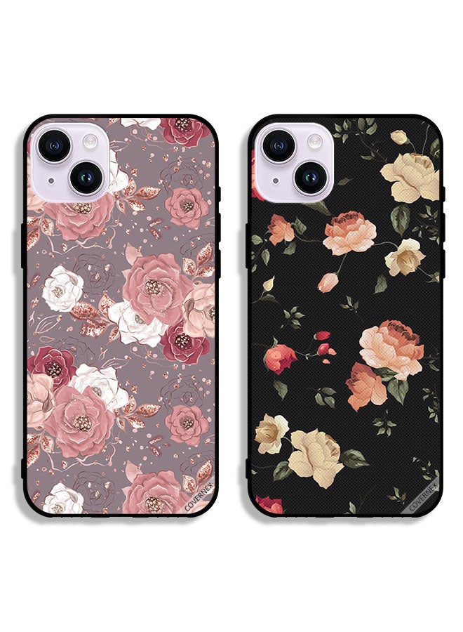 Covernex Two Cases For Apple iPhone 14 Protective Covers Floral Wallpaper and Colorfull Lotus  - Image 1