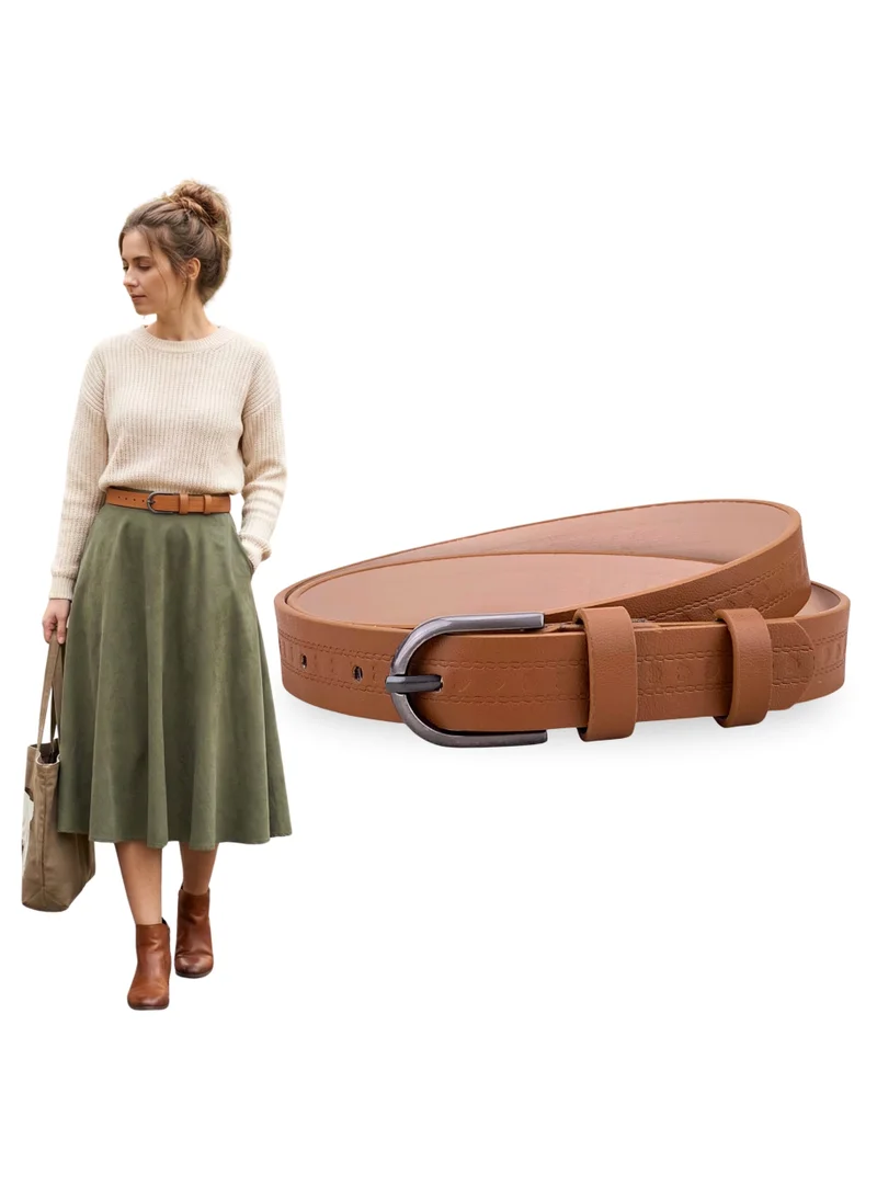 Classic Milano Classic Milano Women's Belt with Gift Box; Faux Leather Ladies Belt for Dresses, Jeans & Gowns; Stylish Womens Belt; Adjustable Girls Belt; Belt for Women | Full Length: 110 CM (Free Size - Fits up to the waist of 40 Inches / 100 CM)