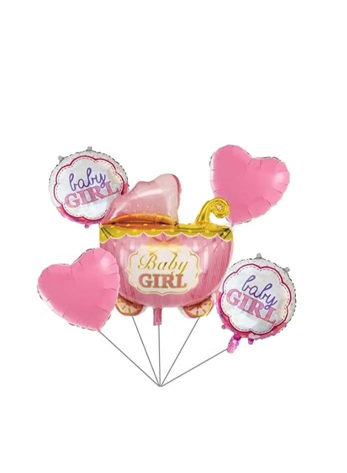 مارك طقم بالون طفلة [5 قطع] رقائق الألومنيوم ديكورات استحمام الطفل للفتاة ، إنها بالونات فتاة لتزيين حفلة عيد ميلاد الجنس تكشف عن اللوازم