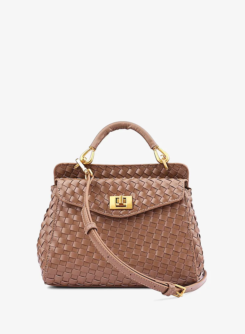 كابلي Women’s Woven Top Handle Bag with Turn-Lock Closure