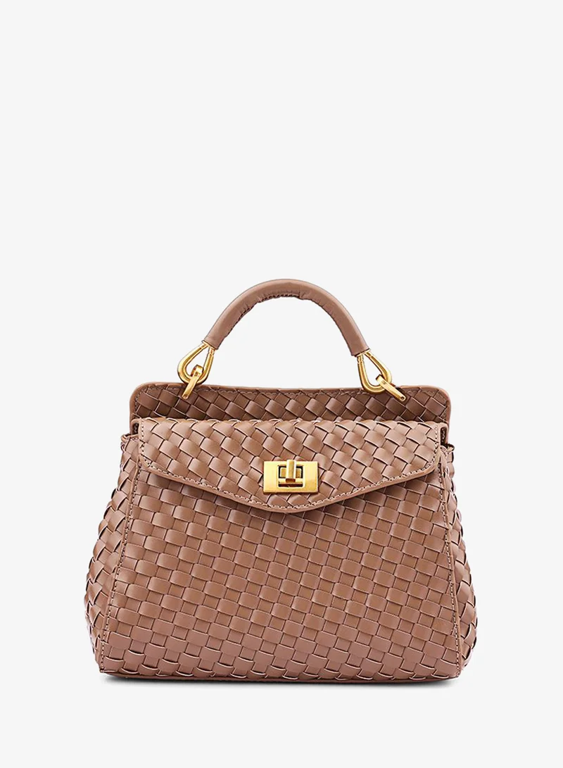كابلي Women’s Woven Top Handle Bag with Turn-Lock Closure