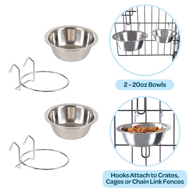 PETMAKER Set of 2 Stainless-Steel Dog Bowls - Cage, Kennel, and Crate Hanging Pet Bowls for Food and Water - 20oz Each and Dishwasher Safe by PETMAKER,Silver - Image 4