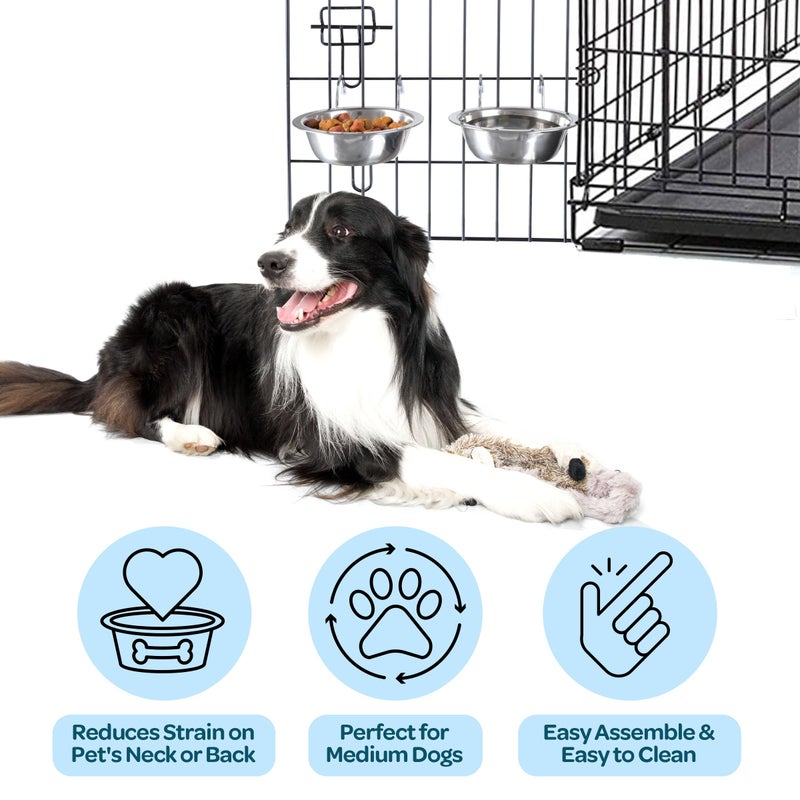 PETMAKER Set of 2 Stainless-Steel Dog Bowls - Cage, Kennel, and Crate Hanging Pet Bowls for Food and Water - 20oz Each and Dishwasher Safe by PETMAKER,Silver - Image 3