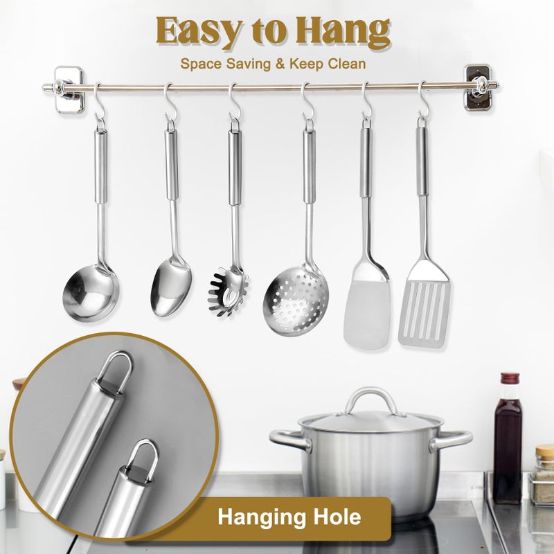 Blithely Stainless Steel Kitchen Utensils Set, 6 PCS Metal Cooking Utensils Set, Heat Resistant Cooking Spatula Spoon Set with Turners, Serving Spoon, Ladle, Skimmer, Pasta Server - Image 5