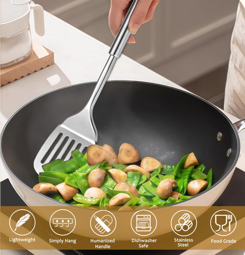 Blithely Stainless Steel Kitchen Utensils Set, 6 PCS Metal Cooking Utensils Set, Heat Resistant Cooking Spatula Spoon Set with Turners, Serving Spoon, Ladle, Skimmer, Pasta Server - Image 2