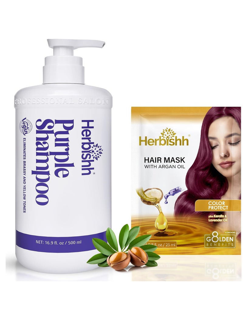 Herbishh - Herbishh Purple Shampoo for Blonde, Silver & Highlighted Hair, Eliminates Yellow & Brassy Undertones + Argan Hair Mask-Deep Conditioning & Hydration - Image 1