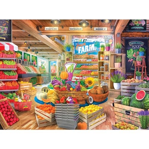 RoseArt My Happy Place Organic Fresh Market 1000 Piece Jigsaw Puzzle Colorful Farm Stand Scene Made in USA - Image 3