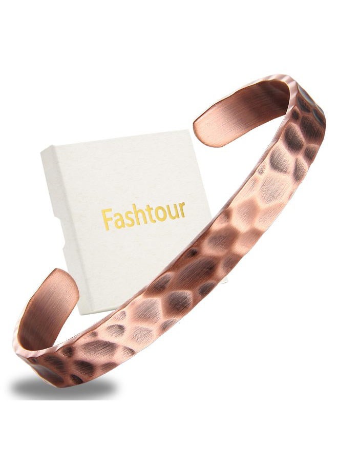 Fashtour Pure Copper Bracelet – Copper Bracelet for Men & Women – 100% Solid, Raw & Uncoated Handmade Hammered Tibetan Cuff Bangle (Copper079) - Image 1
