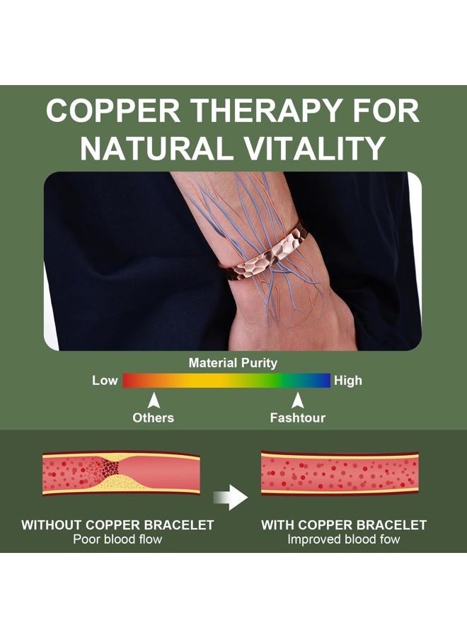 Fashtour Pure Copper Bracelet – Copper Bracelet for Men & Women – 100% Solid, Raw & Uncoated Handmade Hammered Tibetan Cuff Bangle (Copper079) - Image 2