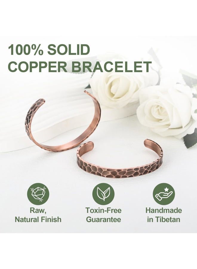 Fashtour Pure Copper Bracelet – Copper Bracelet for Men & Women – 100% Solid, Raw & Uncoated Handmade Hammered Tibetan Cuff Bangle (Copper079) - Image 4