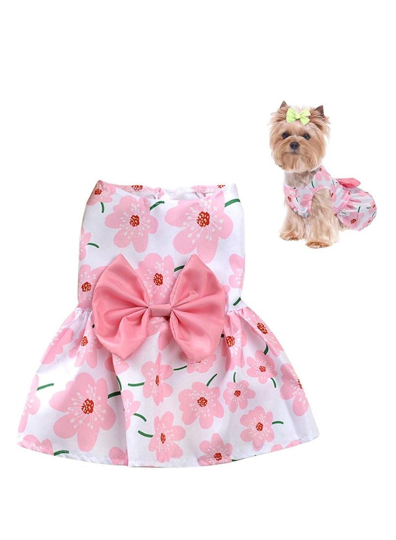 A.M Cute Floral Pattern Dog Dress with Lovely Bow Pet Apparel Dog Clothes for Small Dogs and Cats | Puppy Summer Dress Birthday Pet Apparel Dress - Image 1