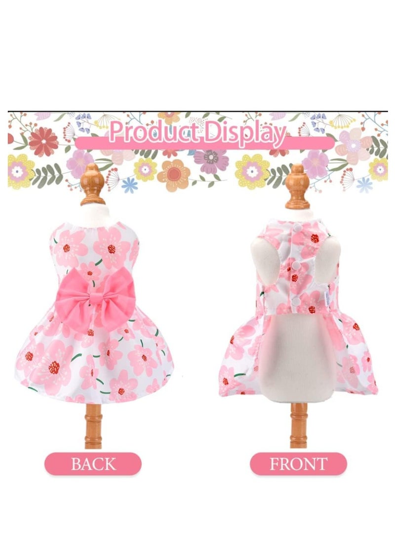 A.M Cute Floral Pattern Dog Dress with Lovely Bow Pet Apparel Dog Clothes for Small Dogs and Cats | Puppy Summer Dress Birthday Pet Apparel Dress - Image 3