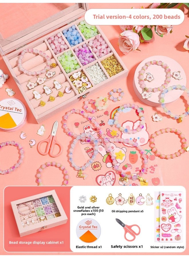 Girls' Toys 7-9 Primary School Students Online Popular Birthday Gifts For Children And Girls Over 10 Years Old 12 Girls-Color:[Experience Edition] Glass Bracelet 4 Colors 200 Beads (Kit + Gift Bag)-Specifications:No Specifications  - Image 1