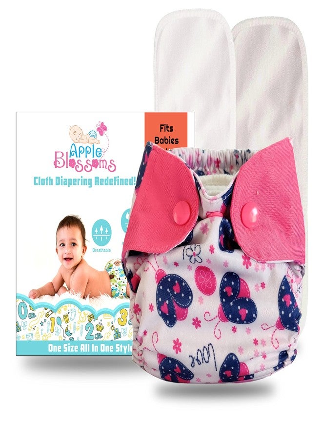 Apple Blossoms Reusable Cloth diaper | New Born babies to 3M | CPSIA Certified 300+wash|Washable & Adjustable Snap Button | pack includes 1 Diaper with 2 organic Bamboo cotton inserts - Image 1