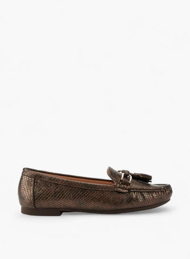 Flora Bella By Shoexpress Textured Slip-On Loafers with Tassel  Accent