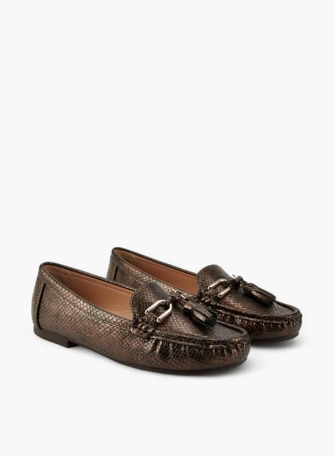Flora Bella By Shoexpress Textured Slip-On Loafers with Tassel  Accent