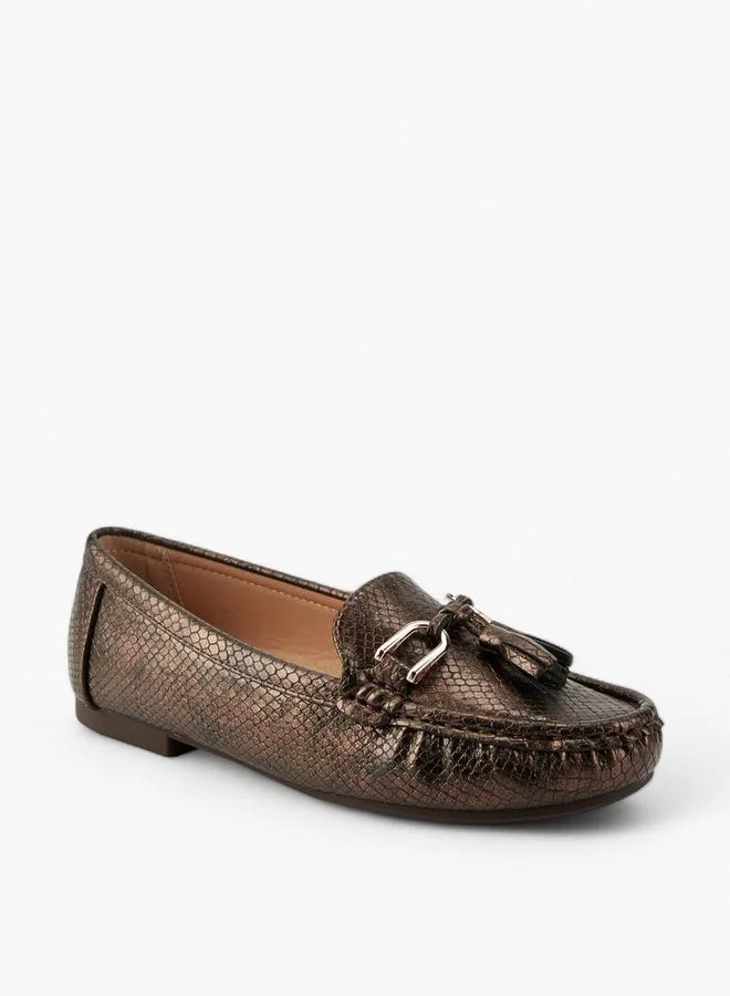 Flora Bella By Shoexpress Textured Slip-On Loafers with Tassel  Accent