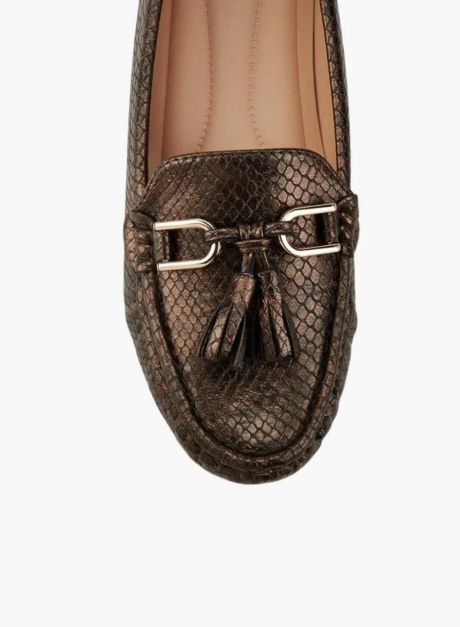 Flora Bella By Shoexpress Textured Slip-On Loafers with Tassel  Accent