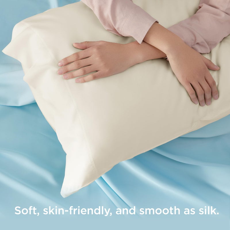 Bedsure Pillow Cases Queen, Cooling Pillow Cases, Rayon Derived from Bamboo Cream Pillowcases Queen Size Set of 2, PureWoven Silky Soft Bedding Pillow Covers with Envelope Closure, 20x30 Inches - Image 4
