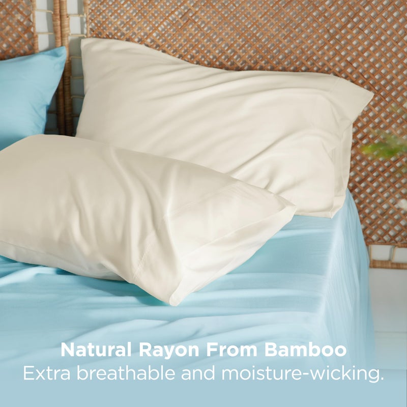 Bedsure Pillow Cases Queen, Cooling Pillow Cases, Rayon Derived from Bamboo Cream Pillowcases Queen Size Set of 2, PureWoven Silky Soft Bedding Pillow Covers with Envelope Closure, 20x30 Inches - Image 3