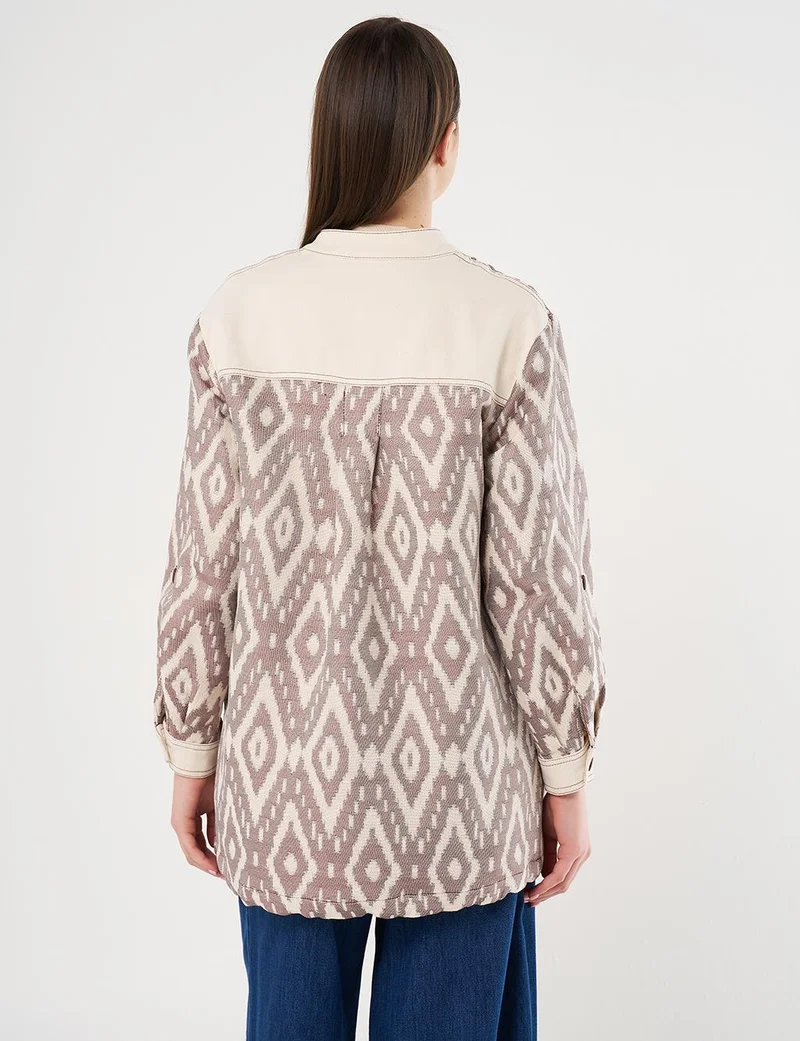 Kayra Wide-Pocket Denim Trim Jacket in Coffee