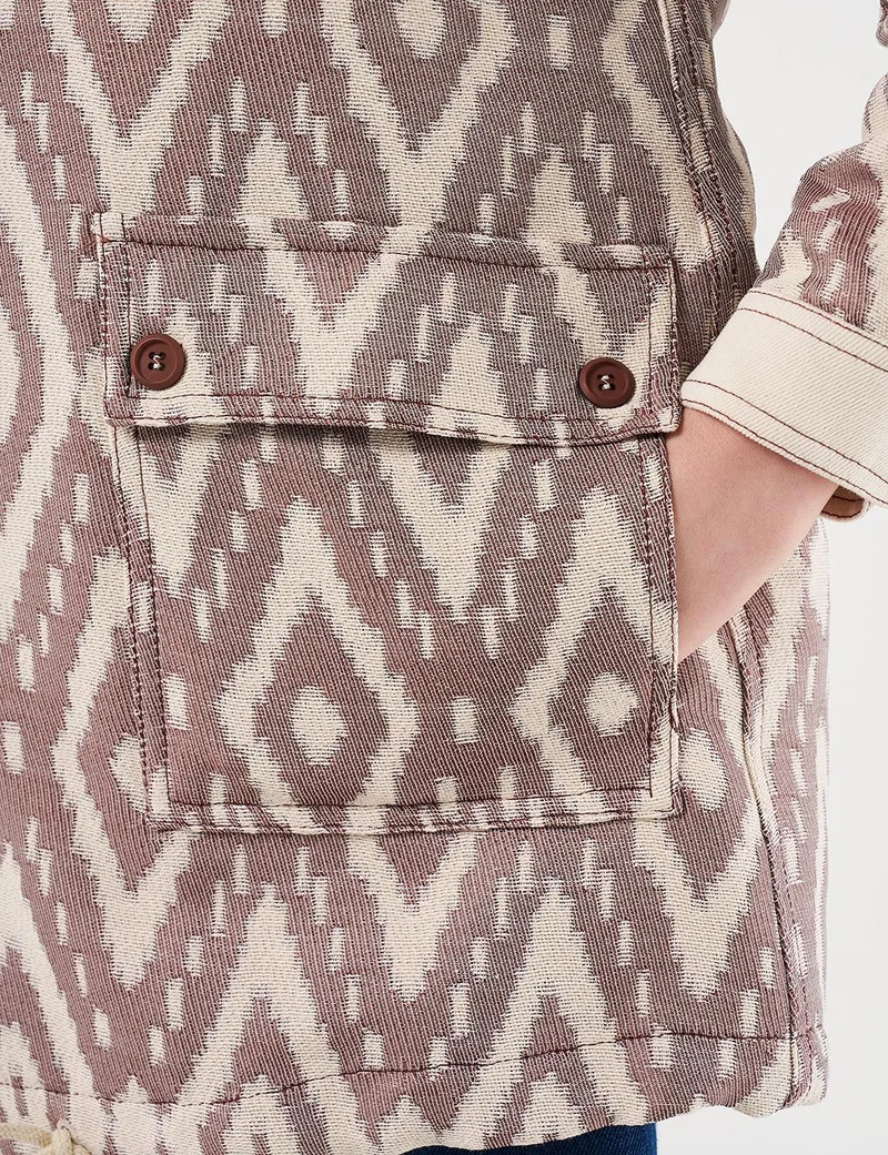 Kayra Wide-Pocket Denim Trim Jacket in Coffee