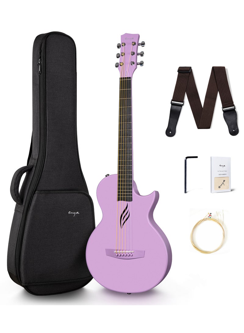 Enya Nova Go Carbon Fiber Acoustic Guitar 1/2 Size Beginner Adult Travel Acustica Guitarra w/Starter Bundle Kit of Colorful Packaging, Acoustic Guitar Strap, Gig Bag, Cleaning Cloth, String(Purple) - Image 1