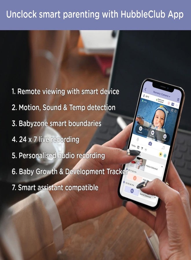 Hubble Connected Nursery Pal Link Premium Smart Connected, Wi-Fi Enabled Baby Monitor With Large 5-Inch Color Parent Unit Viewer, Soothing Sounds, Story And Game Content, Wall Mount, White - Image 3