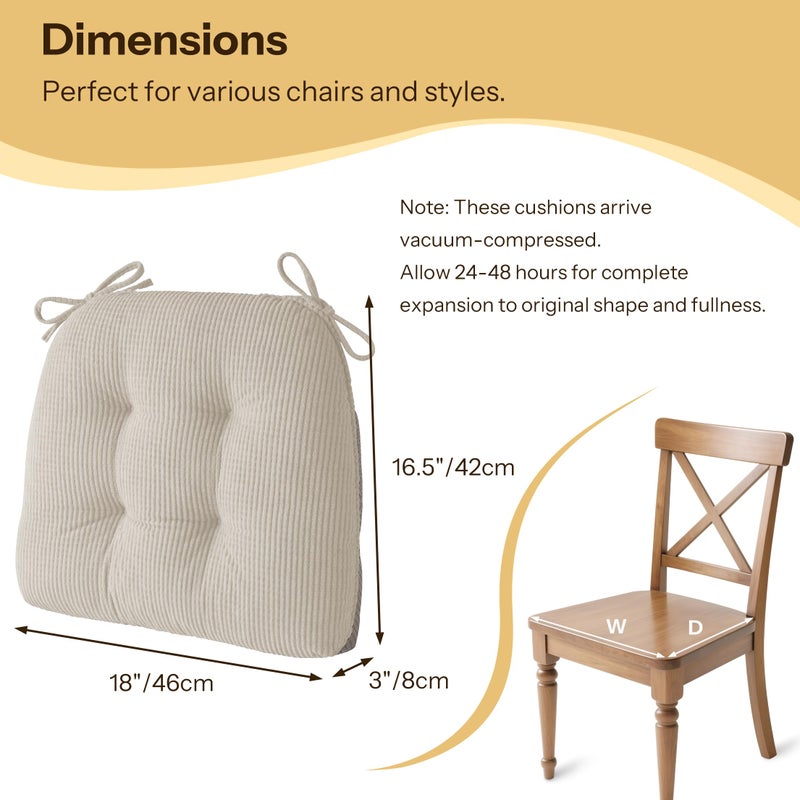 FlyGulls Indoor Kitchen Chair Cushions Set of 4 18"X16.5"X3" Soft Anti Slip Dining Chair Pads Tufted Kitchen Seat Cushion with Ties, Beige - Image 2