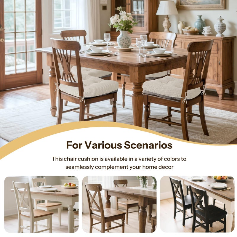 FlyGulls Indoor Kitchen Chair Cushions Set of 4 18"X16.5"X3" Soft Anti Slip Dining Chair Pads Tufted Kitchen Seat Cushion with Ties, Beige - Image 5