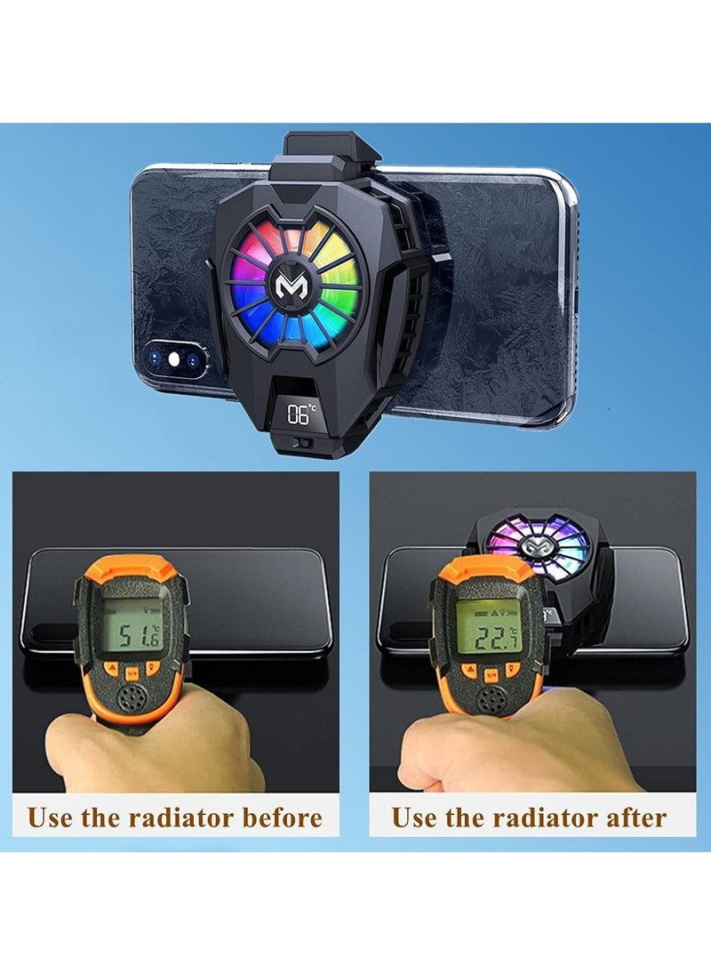 Phone Cooler，Mobile Phone Radiator Temperature Display Semiconductor Gaming Universal Cooler with Finger Gloves for Mobile Games, Streaming, Tiktok