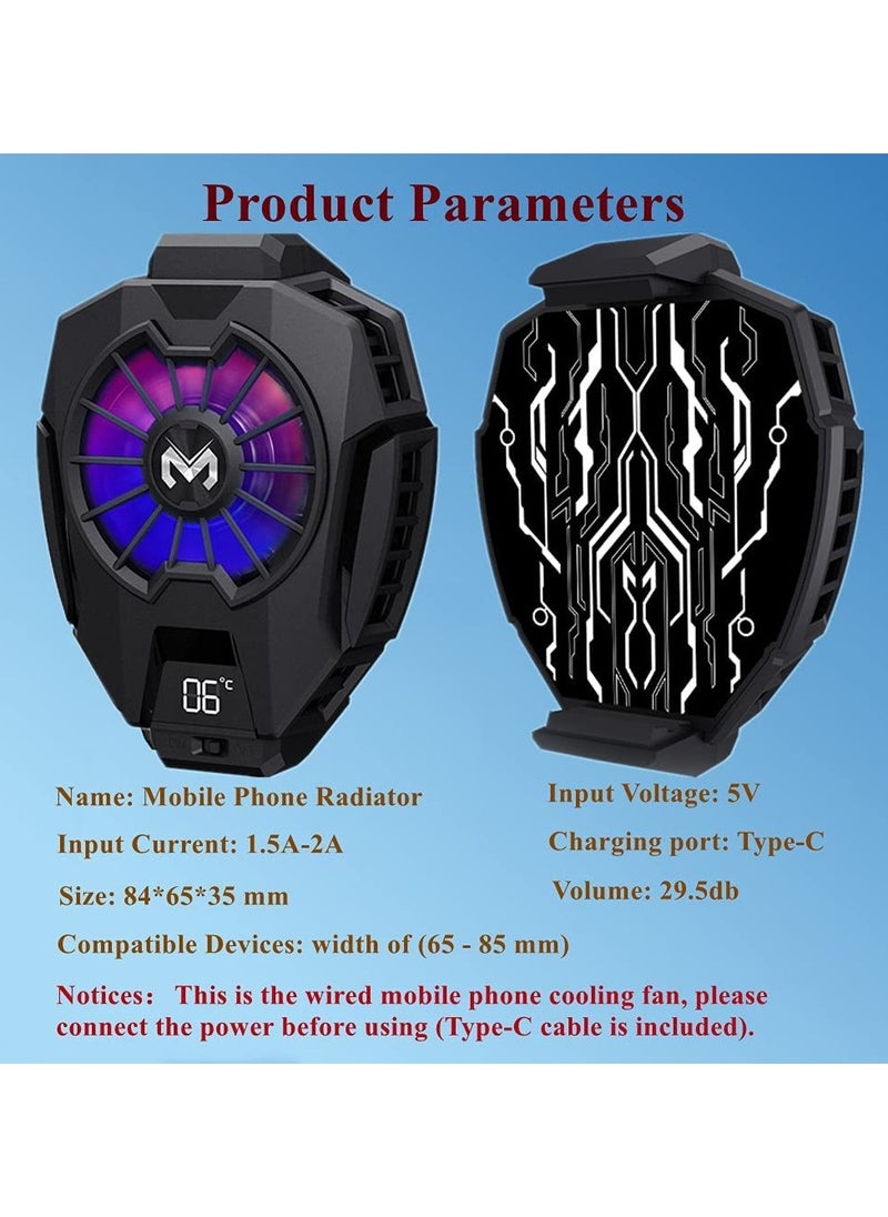Phone Cooler，Mobile Phone Radiator Temperature Display Semiconductor Gaming Universal Cooler with Finger Gloves for Mobile Games, Streaming, Tiktok