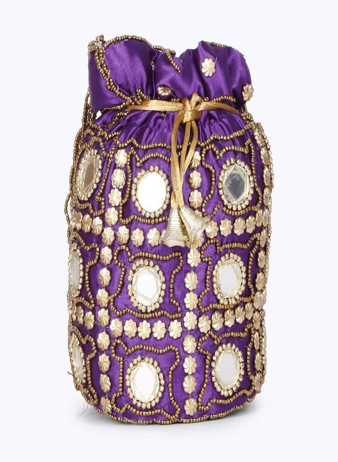 Nirupama Collections (Purple) potli bag for women hand bags traditional Indian Wristlet with drwastring Ethnic Embroidery Potli Hand bags - Image 2