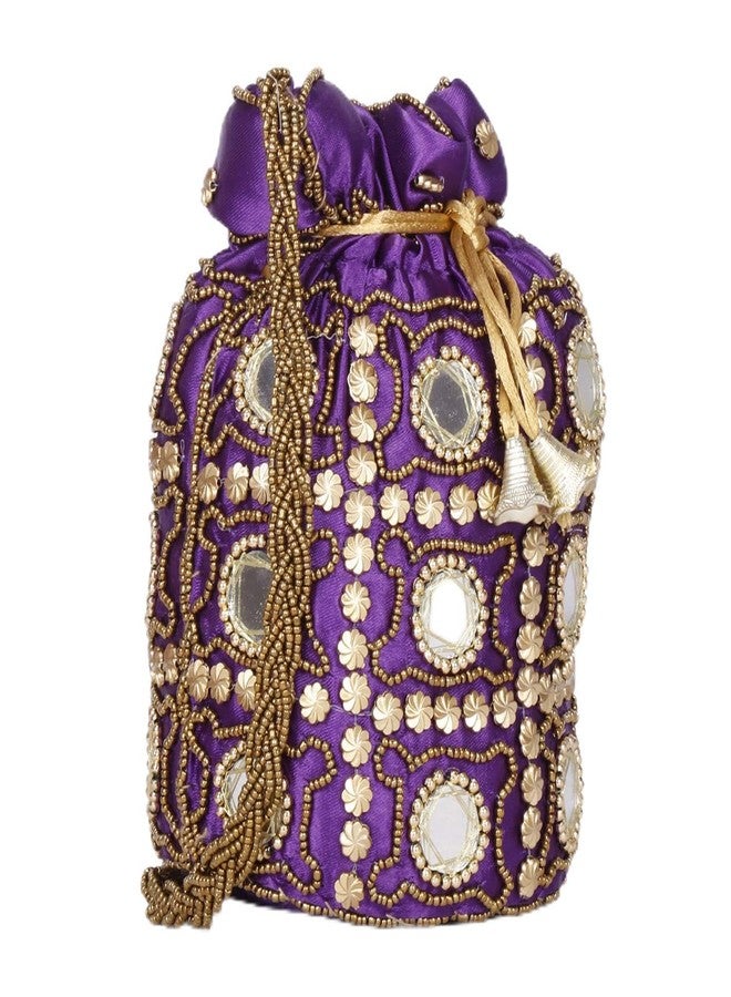 Nirupama Collections (Purple) potli bag for women hand bags traditional Indian Wristlet with drwastring Ethnic Embroidery Potli Hand bags - Image 1