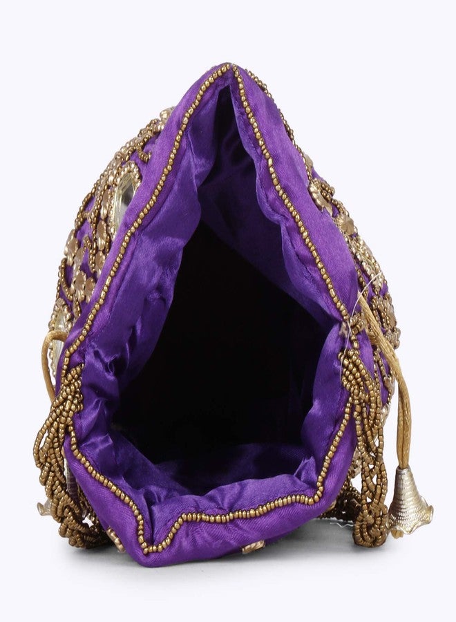 Nirupama Collections (Purple) potli bag for women hand bags traditional Indian Wristlet with drwastring Ethnic Embroidery Potli Hand bags - Image 5