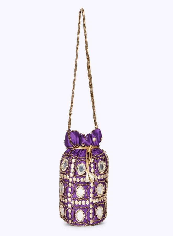 Nirupama Collections (Purple) potli bag for women hand bags traditional Indian Wristlet with drwastring Ethnic Embroidery Potli Hand bags - Image 3