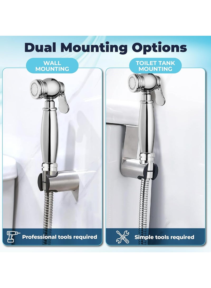 سبولد بخاخ بيديه يدوي للمرحاض | طقم رش نفاث من الفولاذ المقاوم للصدأ بمقبض نحاسي | دش إسلامي للمرحاض | شطاف | خرطوم وحامل مثبت على الحائط من النيكل المصقول | نظافة الحمام وتنظيف متعدد الأغراض - Image 4