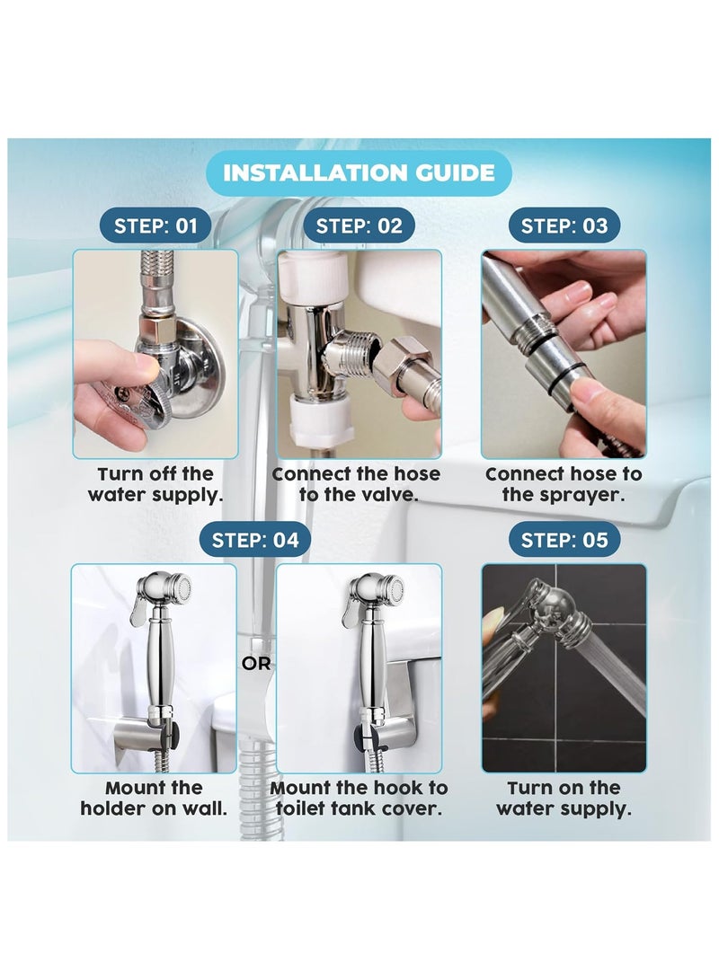سبولد بخاخ بيديه يدوي للمرحاض | طقم رش نفاث من الفولاذ المقاوم للصدأ بمقبض نحاسي | دش إسلامي للمرحاض | شطاف | خرطوم وحامل مثبت على الحائط من النيكل المصقول | نظافة الحمام وتنظيف متعدد الأغراض - Image 5