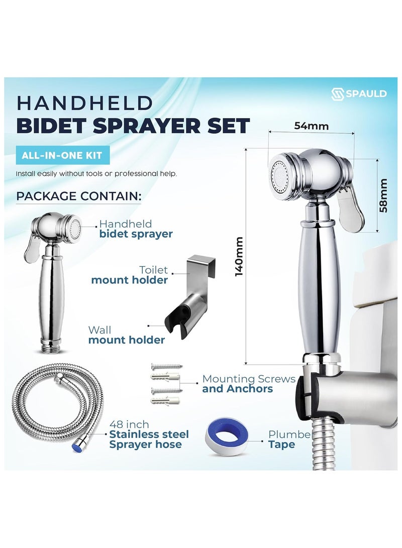 سبولد بخاخ بيديه يدوي للمرحاض | طقم رش نفاث من الفولاذ المقاوم للصدأ بمقبض نحاسي | دش إسلامي للمرحاض | شطاف | خرطوم وحامل مثبت على الحائط من النيكل المصقول | نظافة الحمام وتنظيف متعدد الأغراض - Image 3