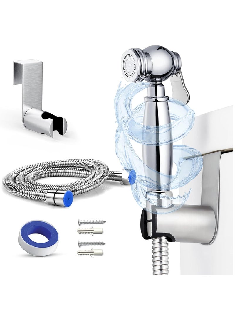 سبولد بخاخ بيديه يدوي للمرحاض | طقم رش نفاث من الفولاذ المقاوم للصدأ بمقبض نحاسي | دش إسلامي للمرحاض | شطاف | خرطوم وحامل مثبت على الحائط من النيكل المصقول | نظافة الحمام وتنظيف متعدد الأغراض - Image 1