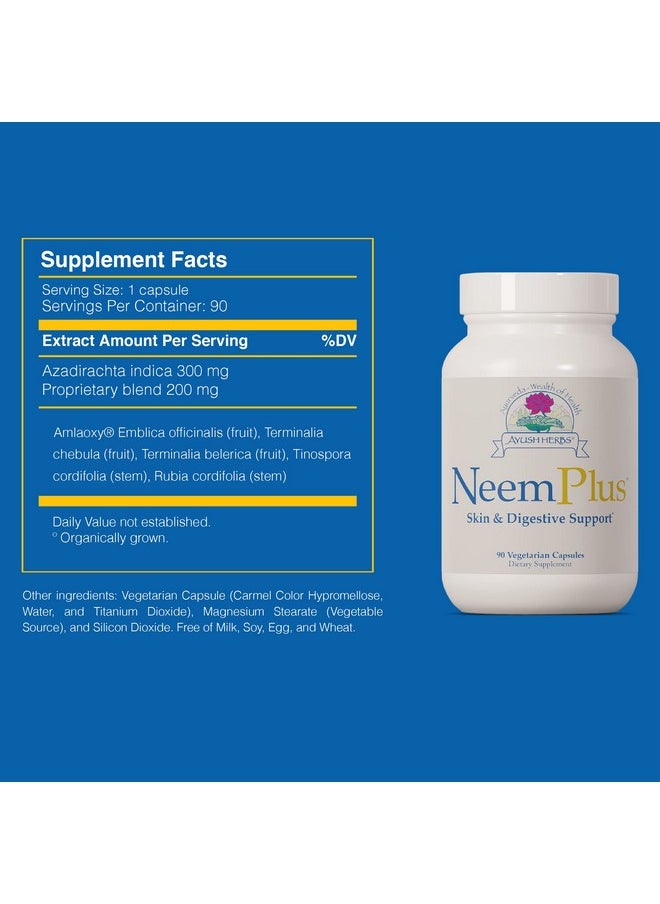 Ayush Herbs - Neem Plus Skin And Digestivesystem Support Natural Ayurvedic Herbal Supplement 90 Capsules - Image 1
