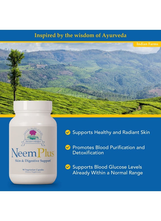 Ayush Herbs - Neem Plus Skin And Digestivesystem Support Natural Ayurvedic Herbal Supplement 90 Capsules - Image 1