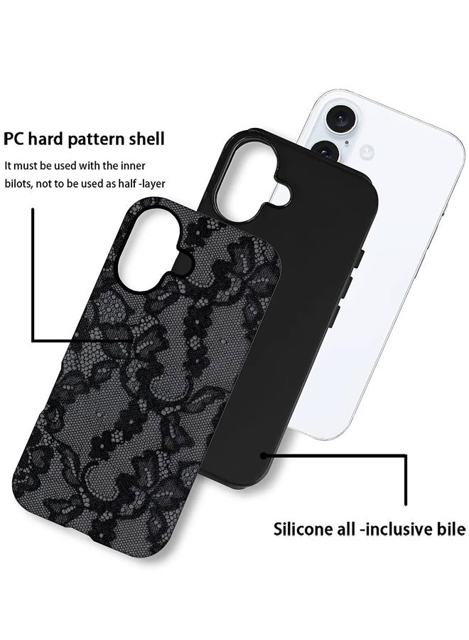 Designed for iPhone 16 Case - Dual Layer Cell Protective Case - Scratch-Resistant Shockproof Cover,Elegant Dark Lace Style - Image 2