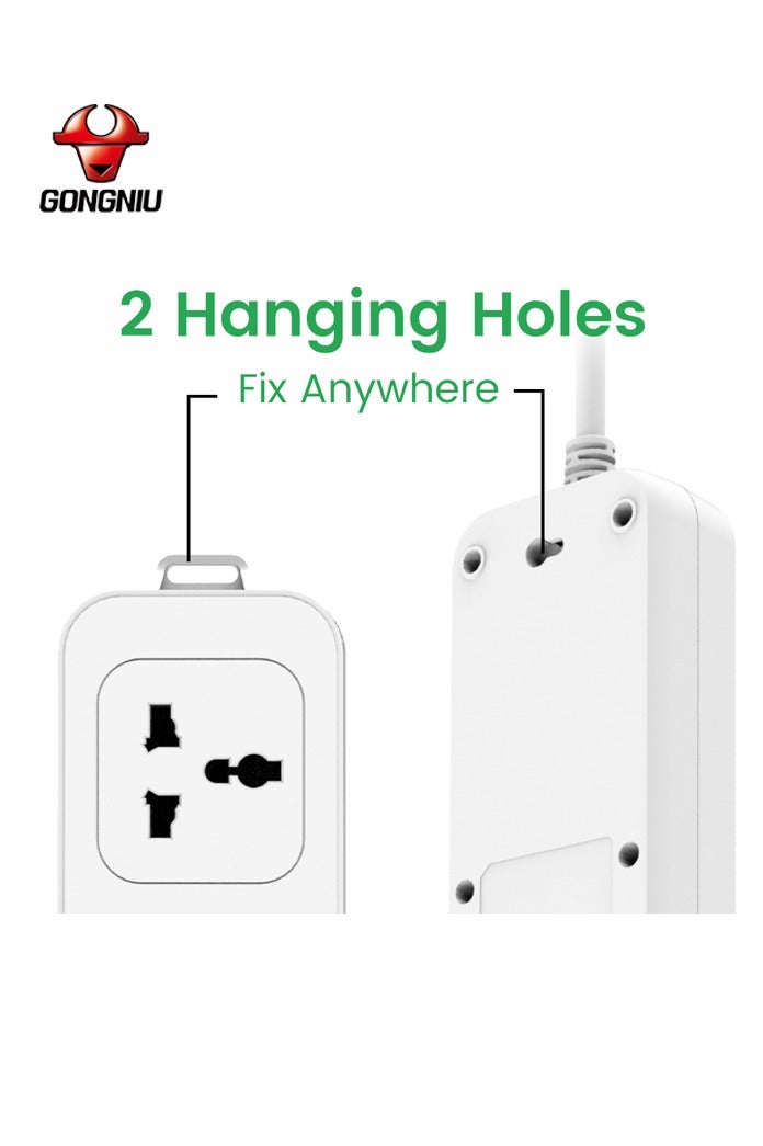 غونغنيو وصلة كهرباء بـ 4 منافذ – كابل 5 متر، مفتاح واحد | قابس متعدد مع حماية من زيادة التيار، مقاومة للحريق، وقفل أمان – مثالية للمنزل والمكتب والسفر - Image 5